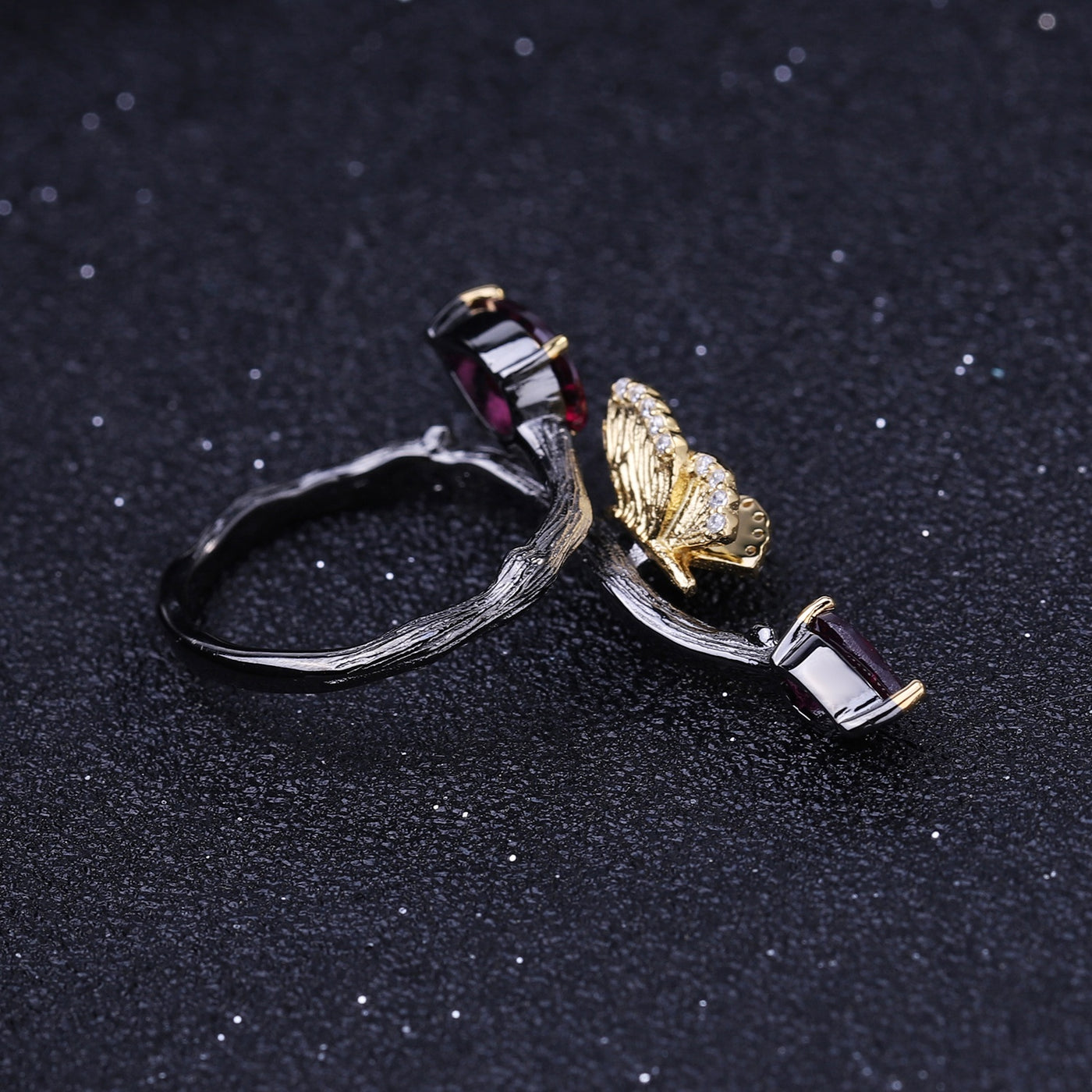 The Turning Wing — Rhodolite Garnet Butterfly Ring