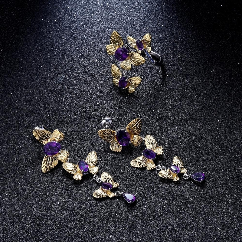 Amethyst butterfly jewellery set in sterling silver