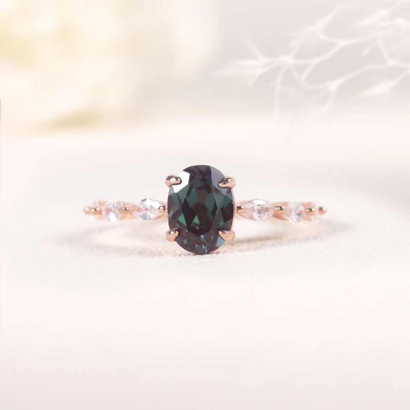 Oval alexandrite ring in sterling silver